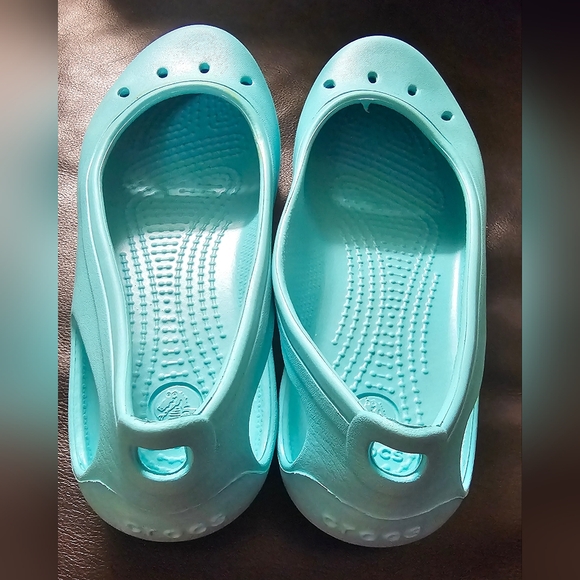 Crocs Ballet Flat Shoes Girls Kids Size J3β Kadee Slip On Comfort Teal Blue EUC - Picture 4 of 8
